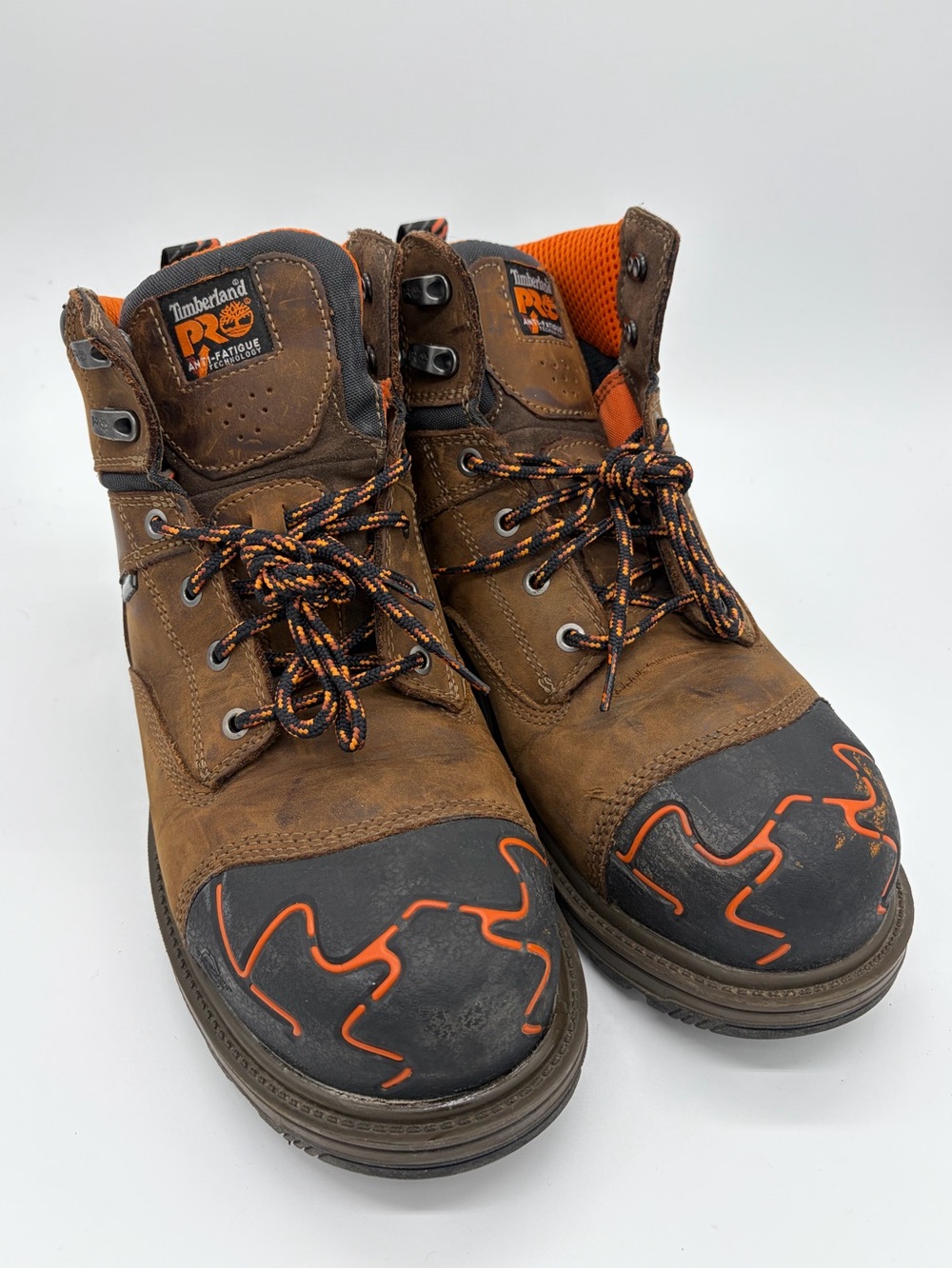 Timberland PRO Brown Leather Work Boots with Orange Details